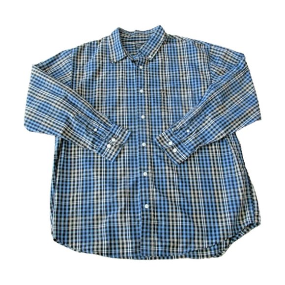 Marc‎ Edwards Button Down Plaid Shirt Mens Size XL Blue Tan Long Sleeve Collared - Picture 1 of 4